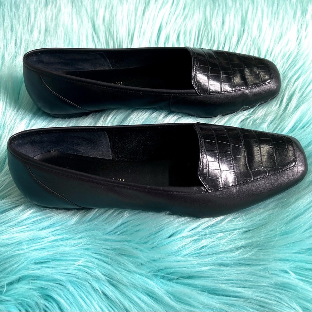 Antonio Melani 90s Black Soft LEATHER Black Crocodile Print Loafers Women’s 8 - Picture 3 of 13